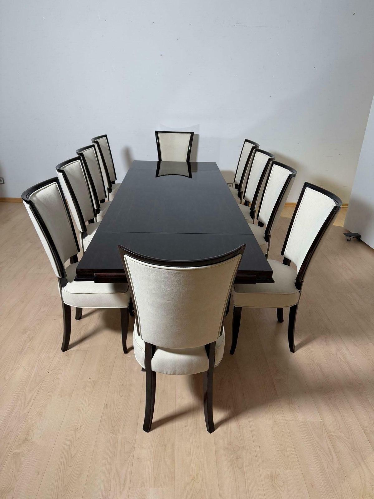 28576.0 Art Deco Dining Table With 10 Chairs, Macassar Ebony, Brass, Paris Circa 1930 photo