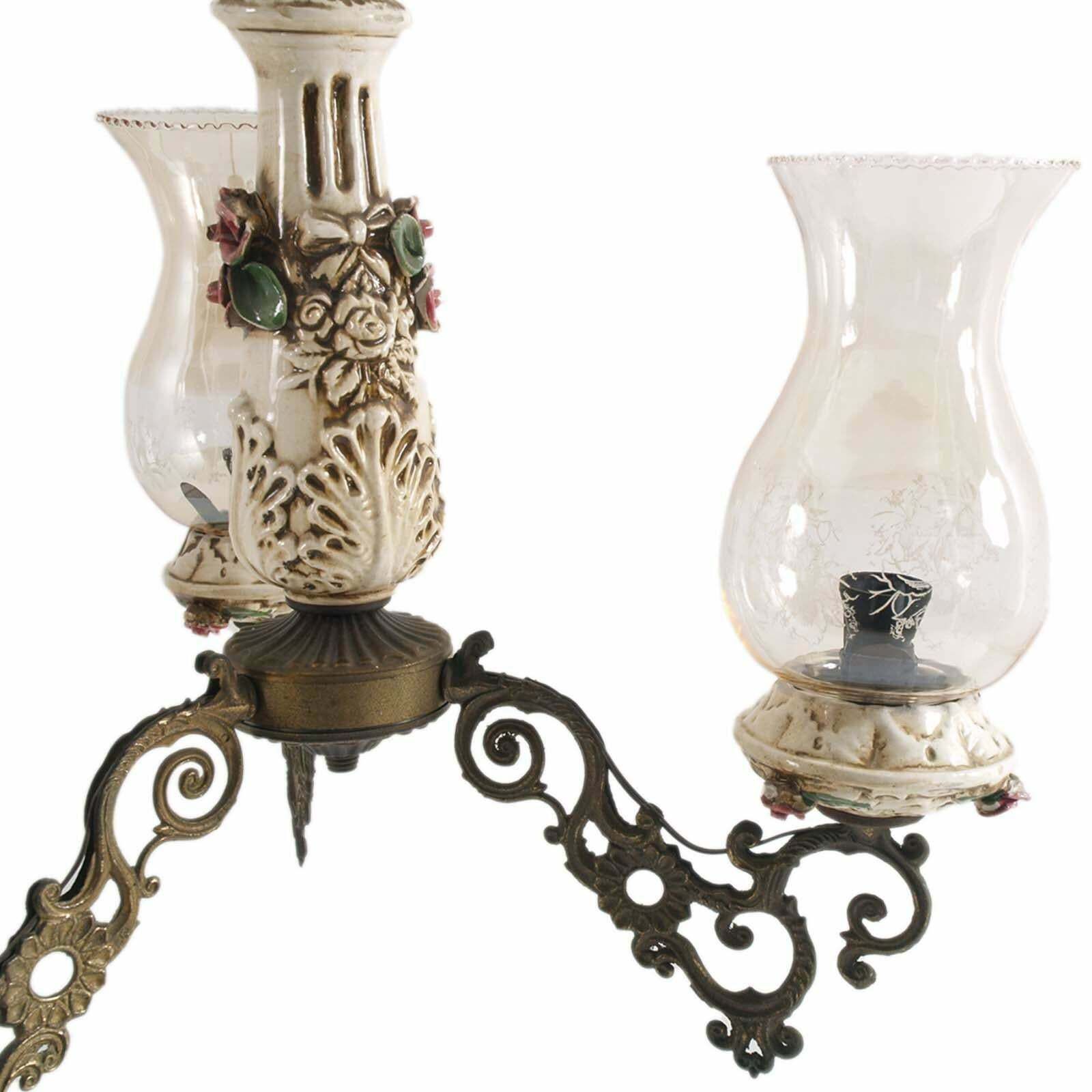 Florentine Richard Ginori Pendant Chandelier, Bronze, Porcelain , Murano Glass photo Lighting