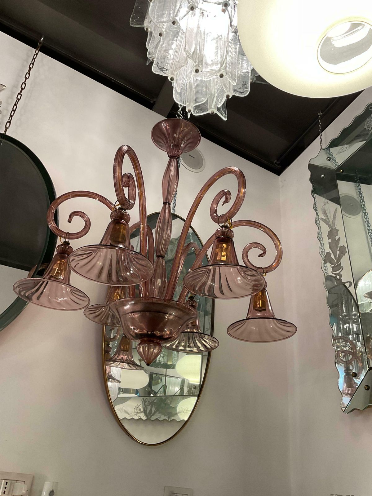 photo vintage Cappellin   6 Light Blown Glass Chandelier   Murano 1930s