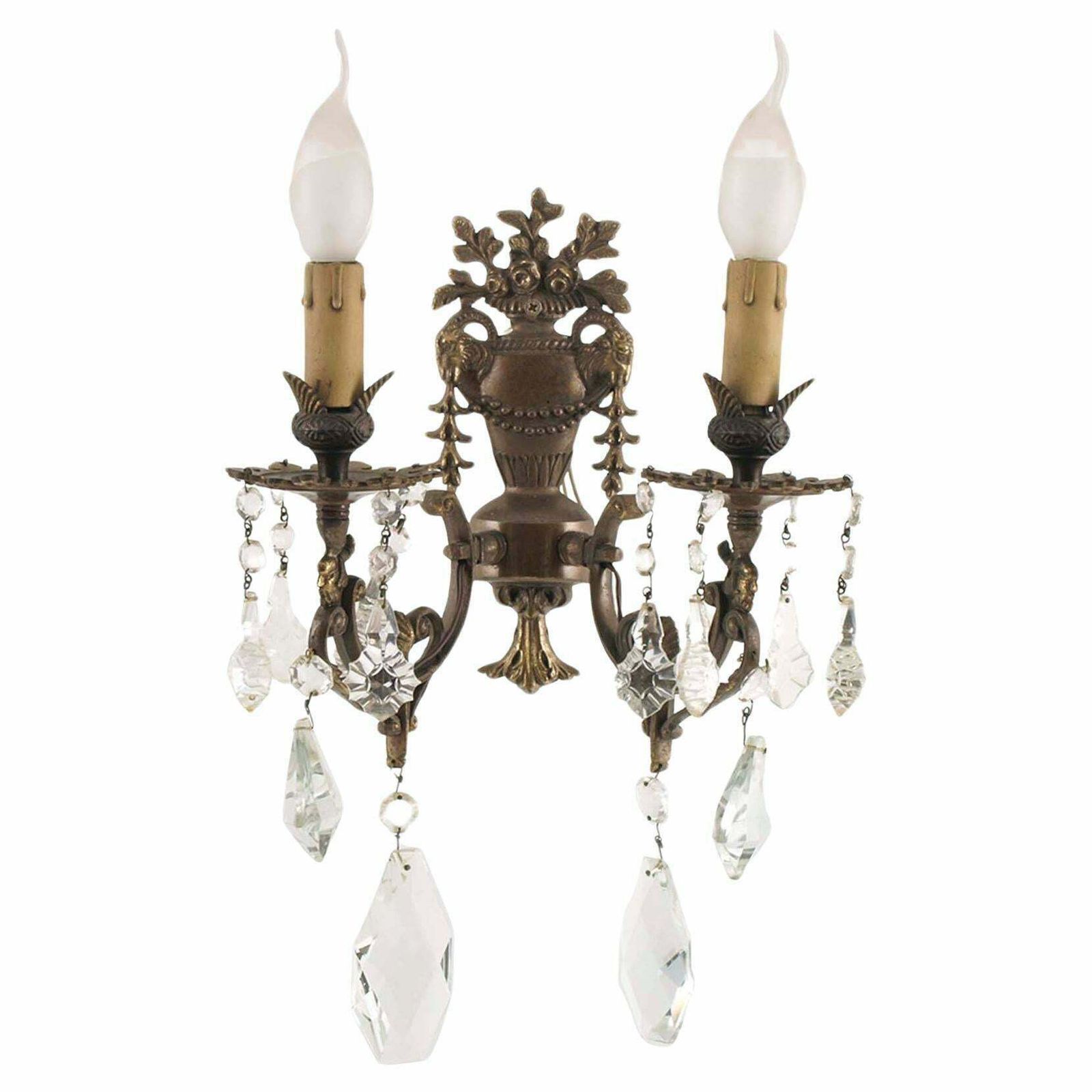 Neoclassical Pair Of Gilded Bronze Appliques With Swarovski Crystals