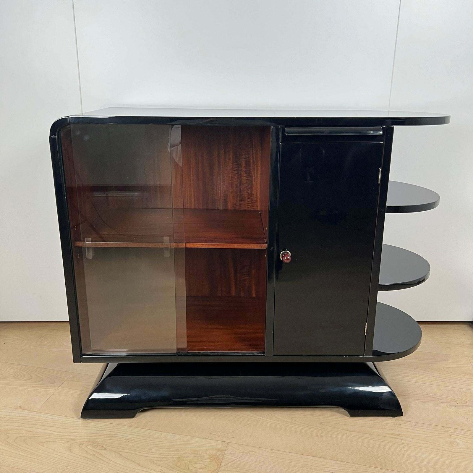 Art Deco Half Cabinet, Black Lacquer, Mahogany, France Circa 1930 photo Furniture