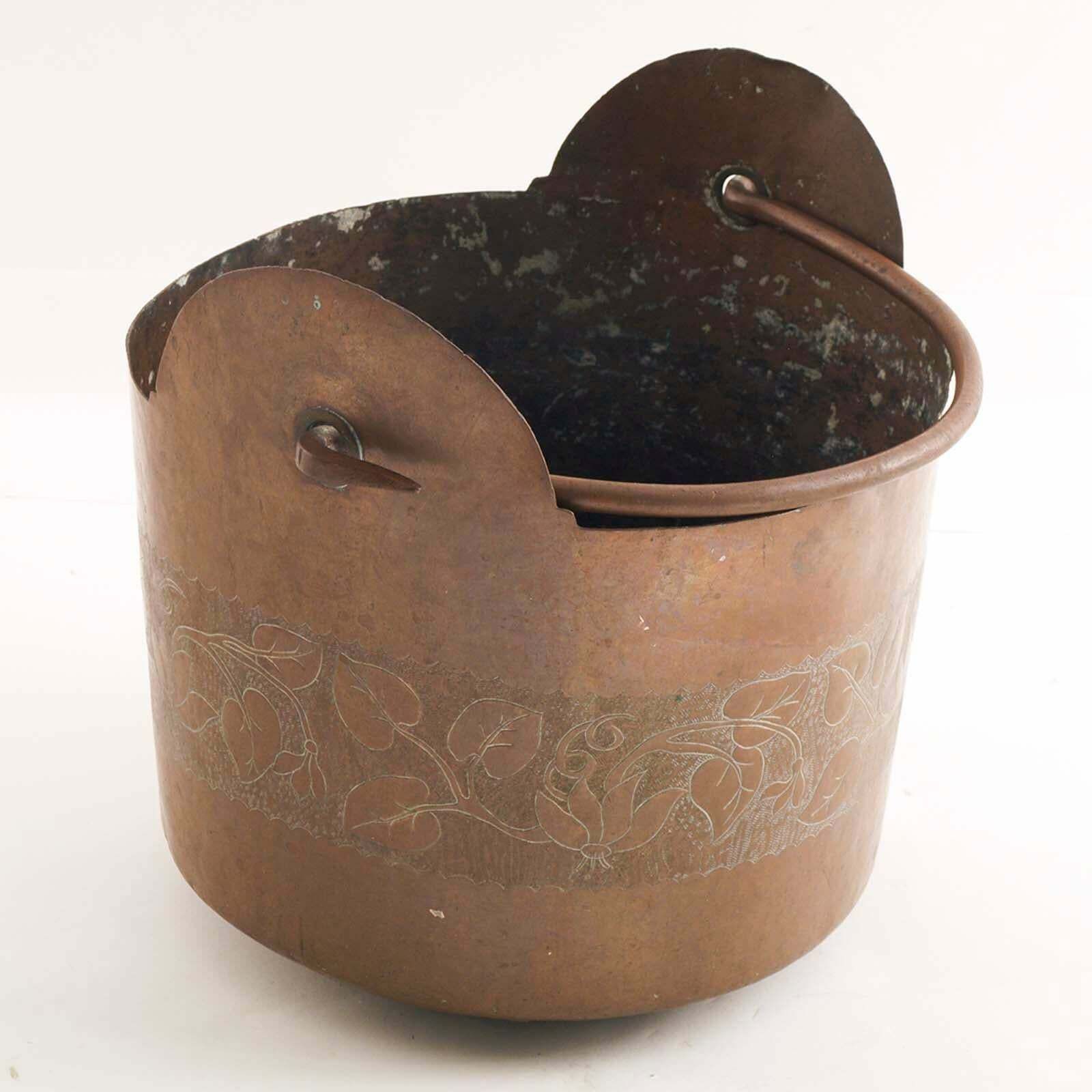 Late 18th Century Art Nouveau Tuscany Copper Bucket Embossed And Hand Engraved photo for sale