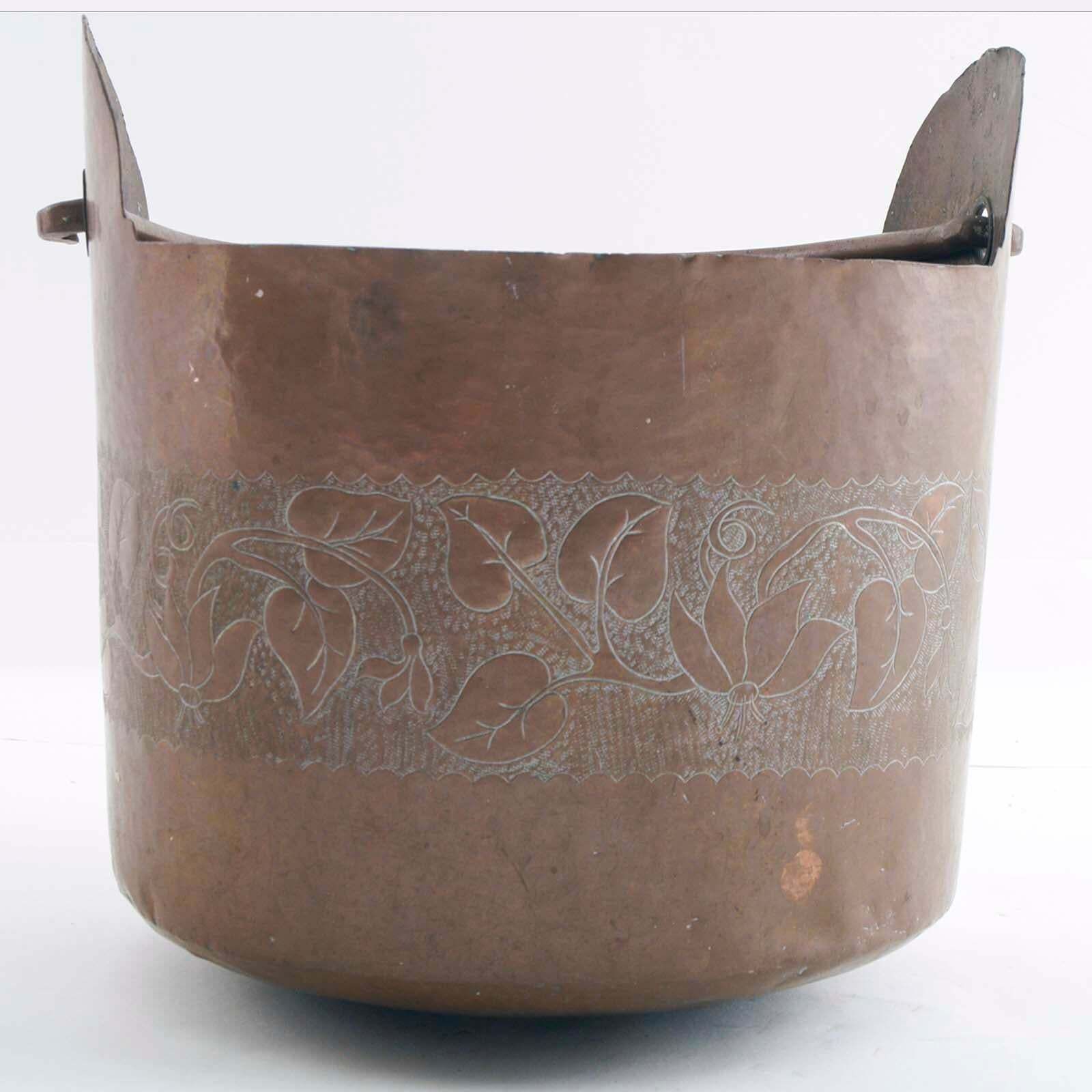 Late 18th Century Art Nouveau Tuscany Copper Bucket Embossed And Hand Engraved photo Home Decor