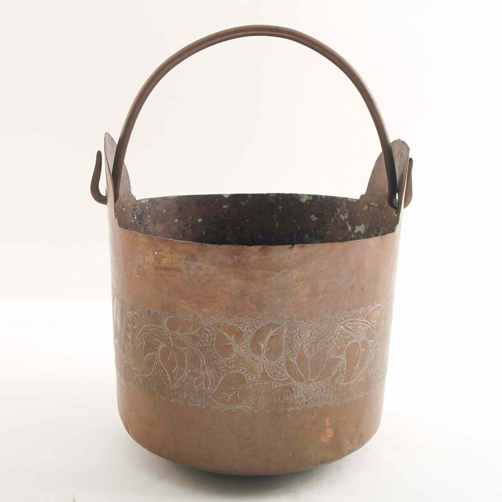 Late 18th Century Art Nouveau Tuscany Copper Bucket Embossed And Hand Engraved photo buy