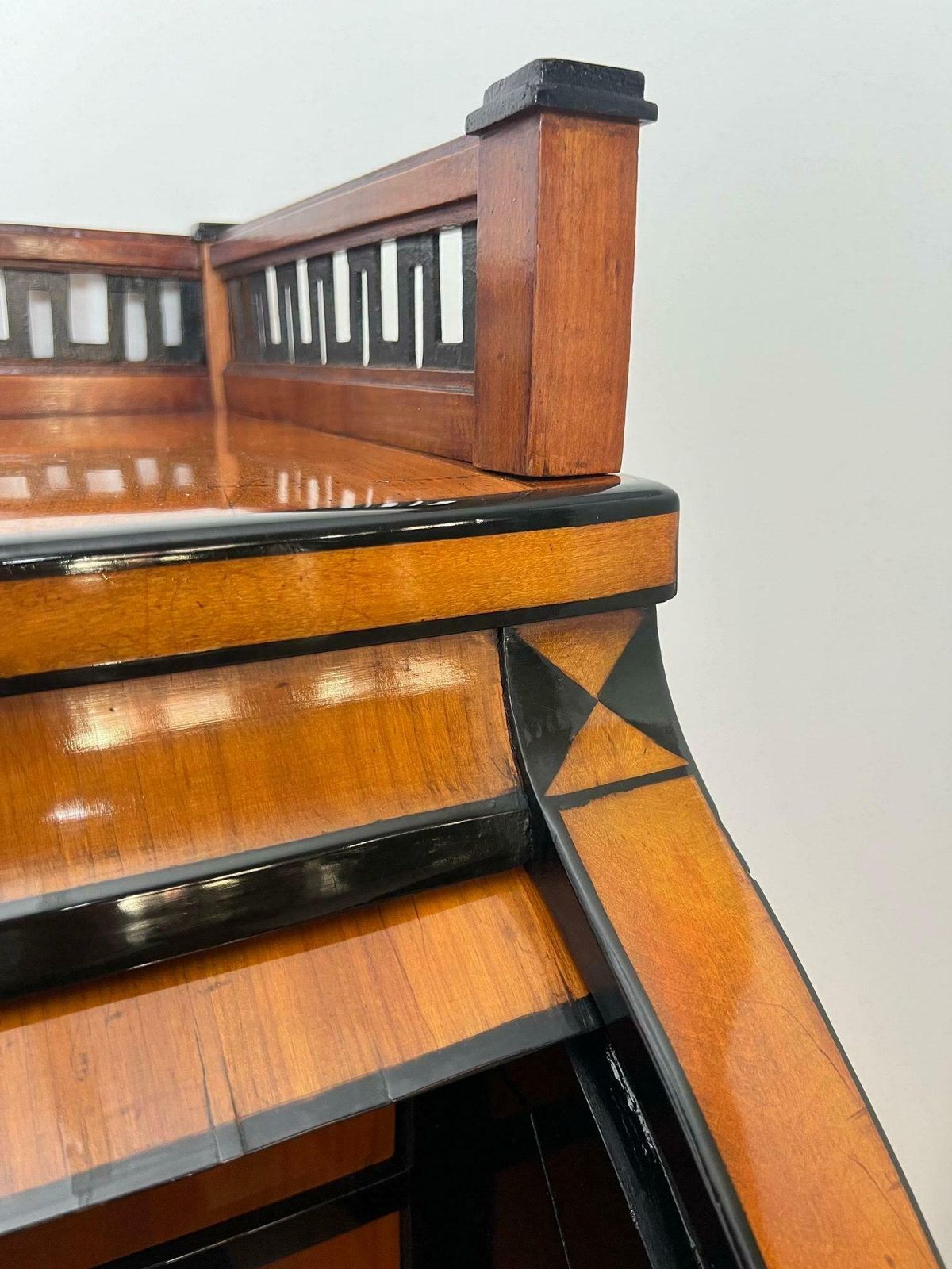 photo buy Biedermeier Roll Top Desk, Cherry Veneer, Brass, Ink, South Germany Circa 1820
