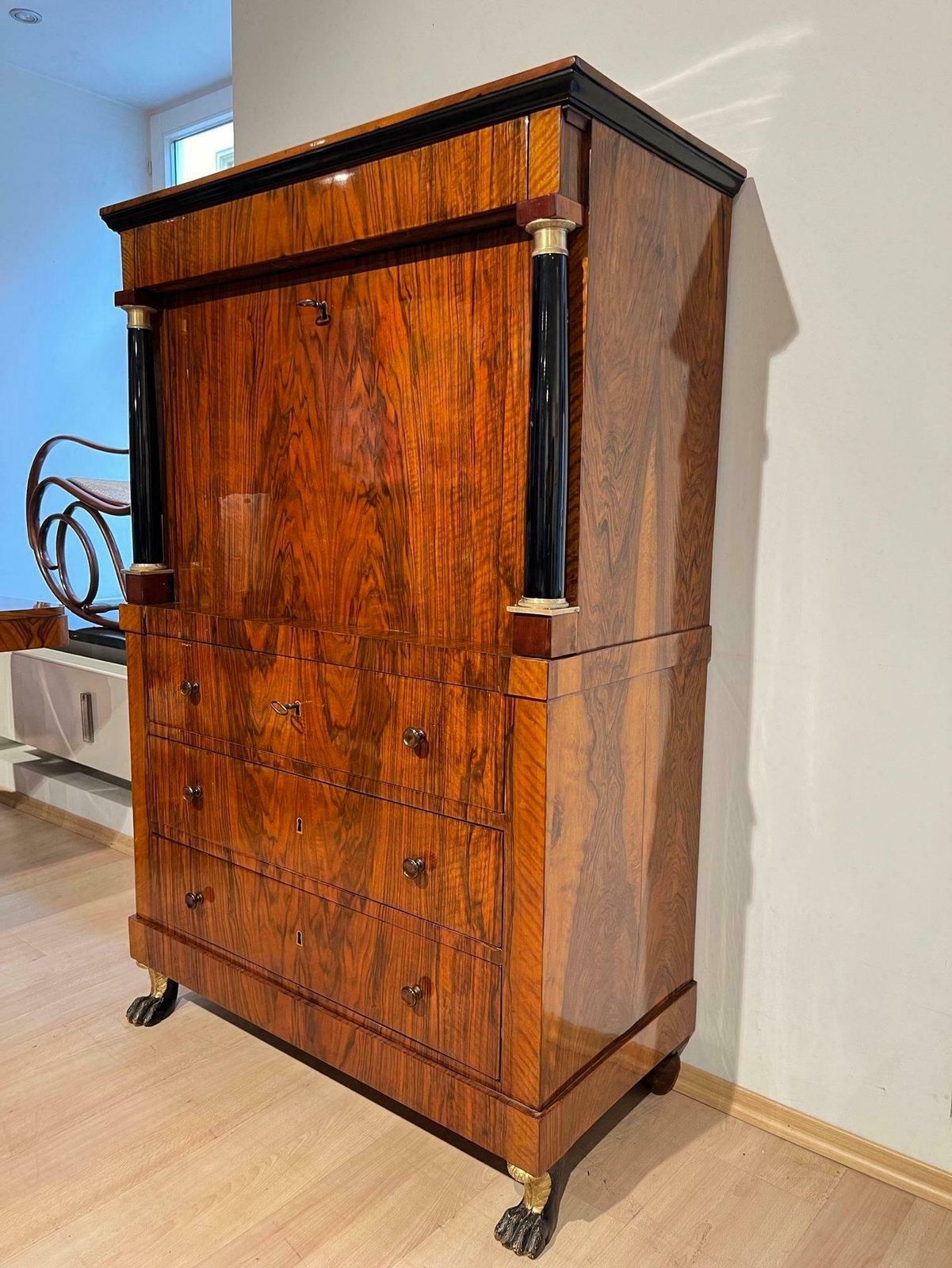 Biedermeier Secretaire, Walnut, Maple, Paw Feet, Austria Circa 1820 photo Furniture