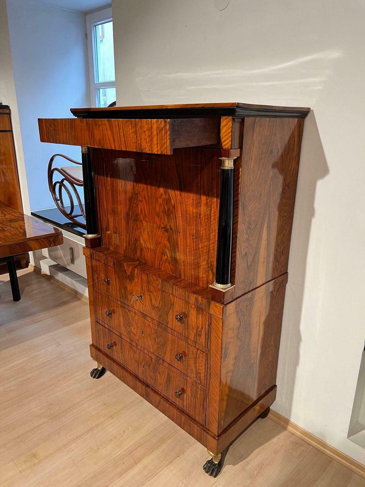 Biedermeier Secretaire, Walnut, Maple, Paw Feet, Austria Circa 1820 photo 9128.36