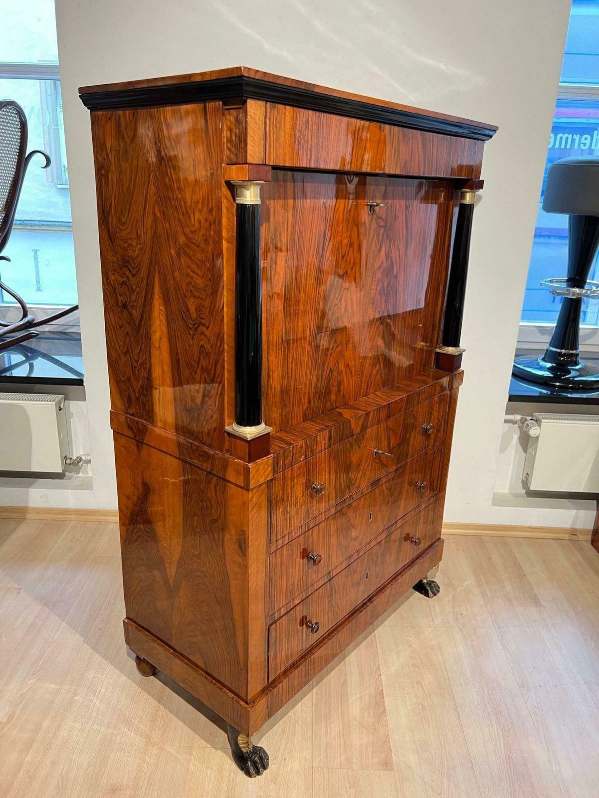 Biedermeier Secretaire, Walnut, Maple, Paw Feet, Austria Circa 1820 photo vinterior