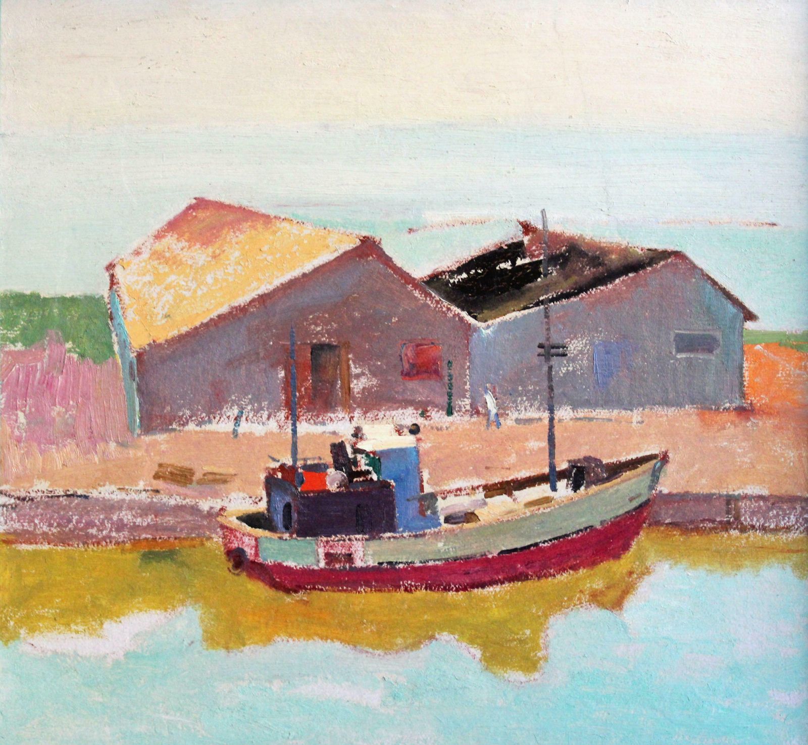 Aleksandr Rodin (1922 2001)morning Mood In A Fishing Village. Oil On Cardboard, 64 X 68. 5 Cm photo for sale