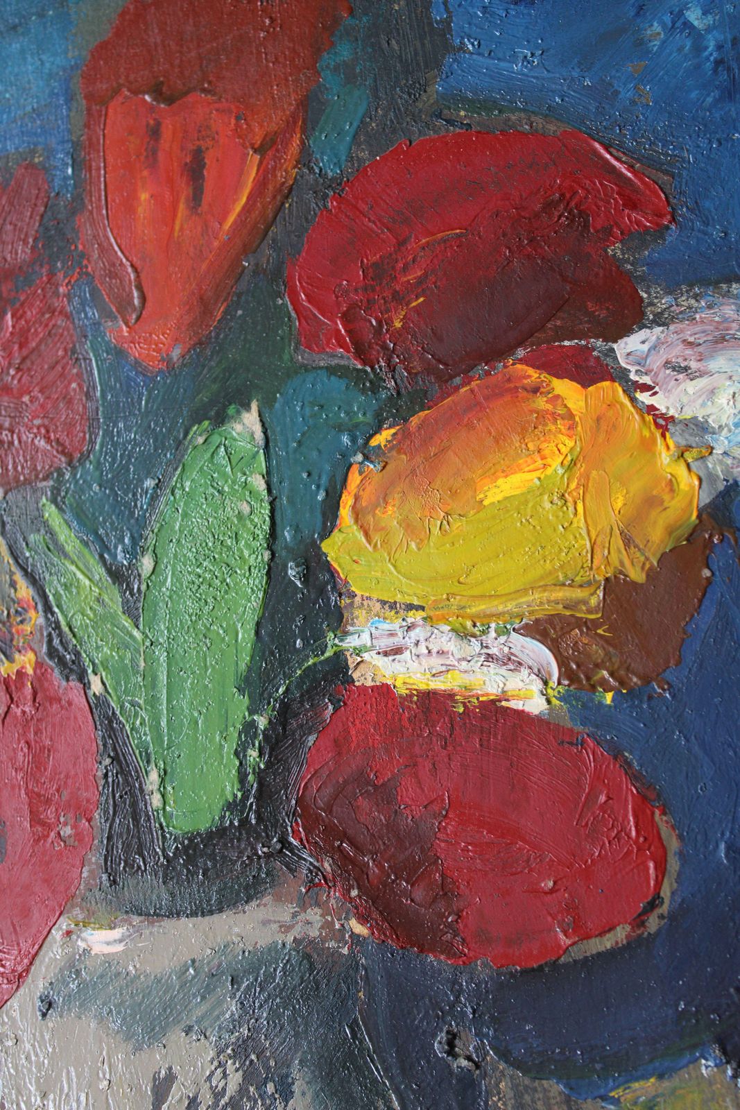 Aleksandr Rodin (1922 2001)tulips In A Vase #2. Oil On Cardboard, 50 X 40 Cm photo furniture