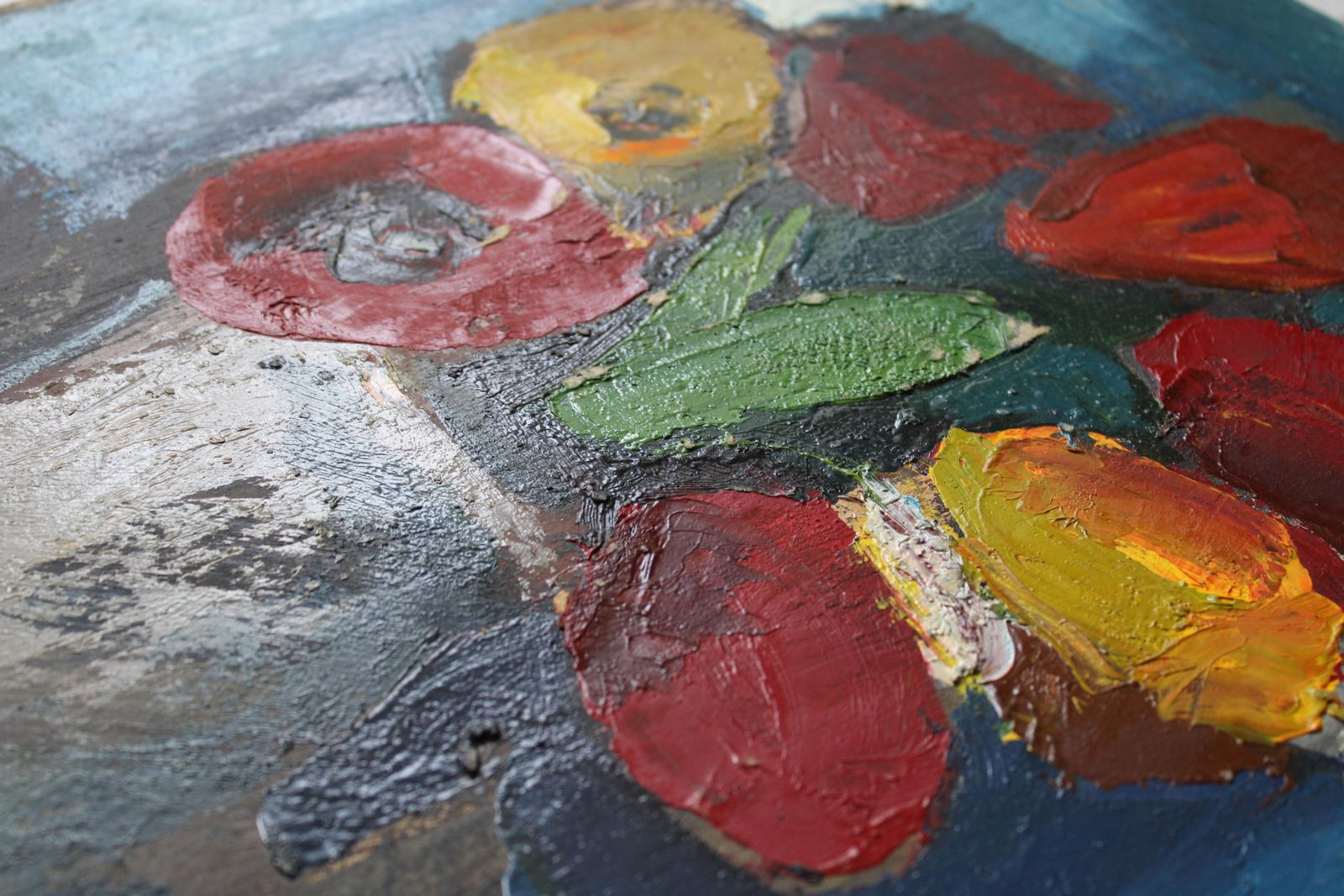 Aleksandr Rodin (1922 2001)tulips In A Vase #2. Oil On Cardboard, 50 X 40 Cm photo Art