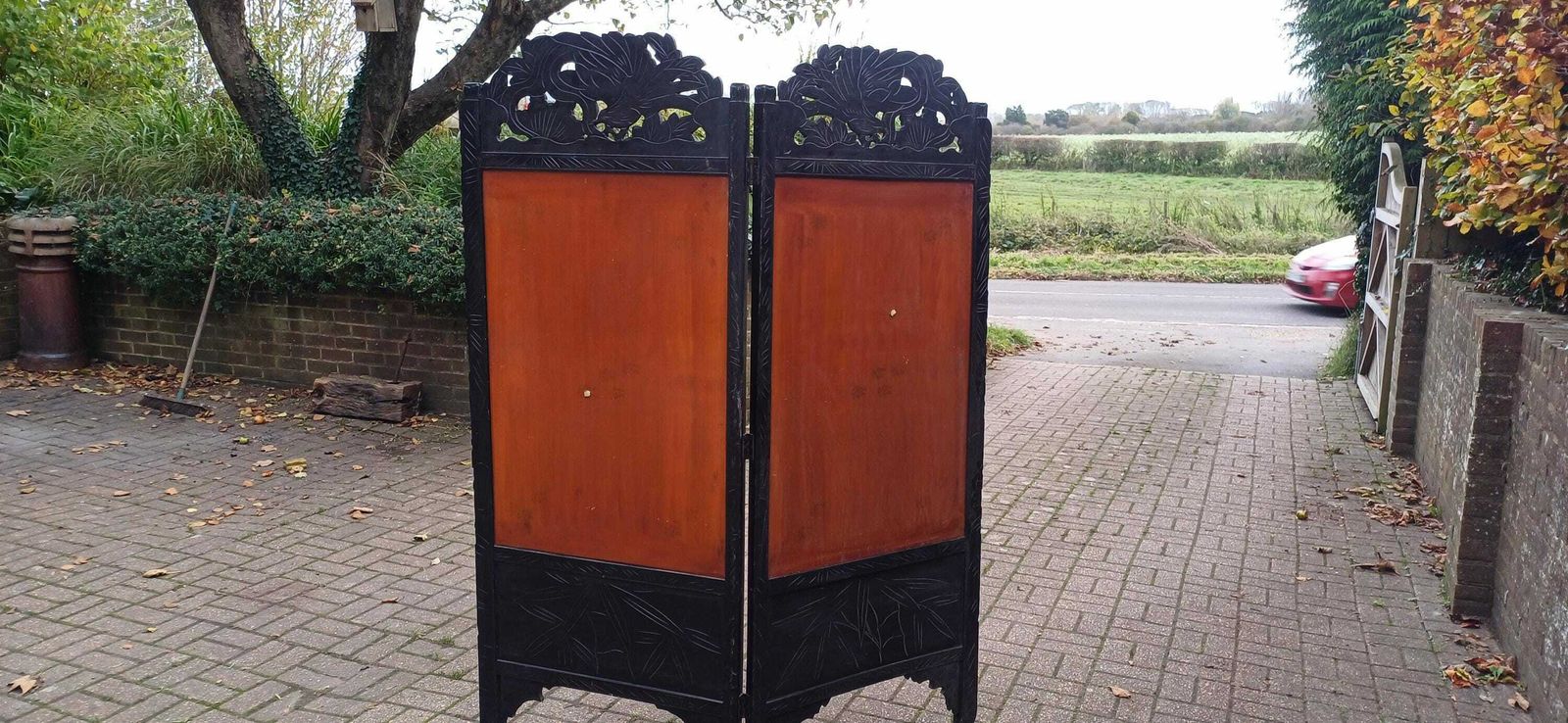 photo furniture Antique Shibayama Japanese Folding Dressing Privacy Screen, Japanese Vintage Room Divider