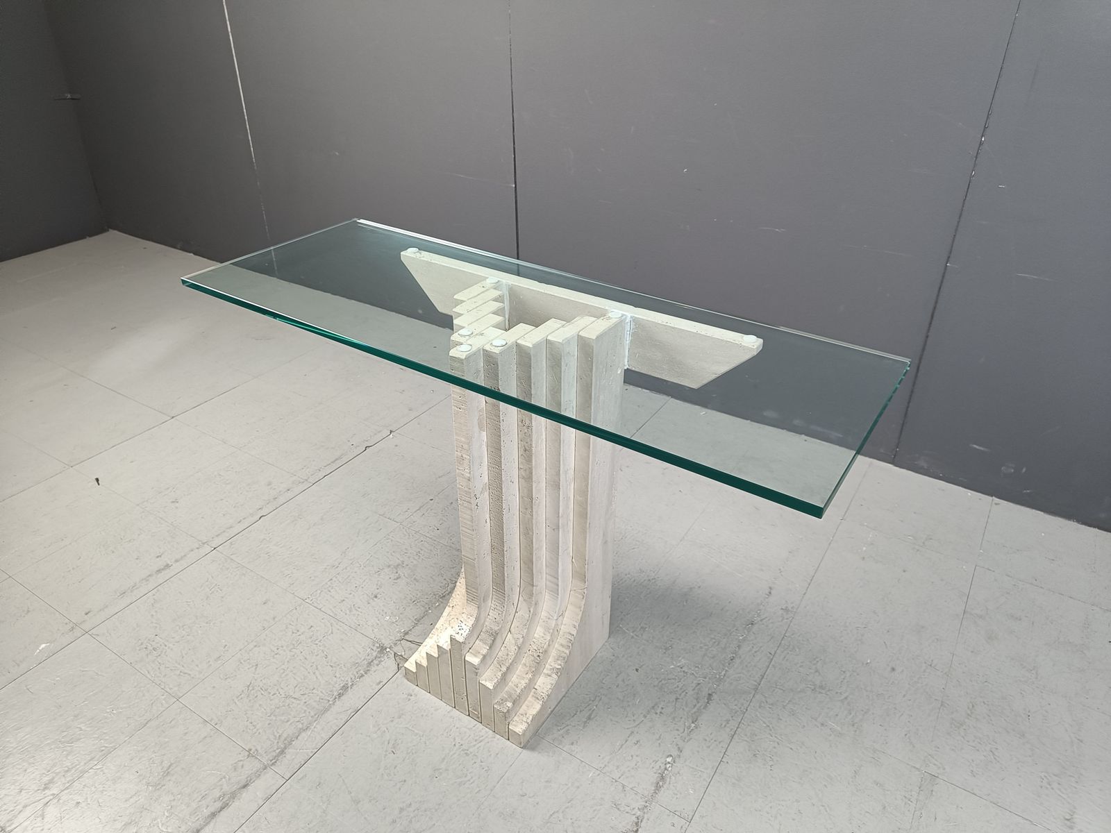 photo furniture Vintage Travertine Console  In The Manner Of Carlo Scarpa , 1970s