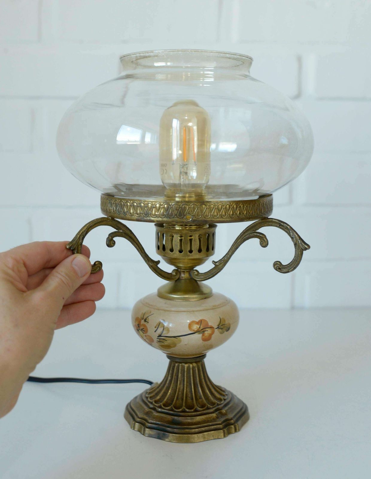 Vintage Desk Lamp / French Style / Table Light / Farmhouse Lighting / Brass Lamp / French Country Style Light Fixture / Rustic Bedside Lamp photo 178.0
