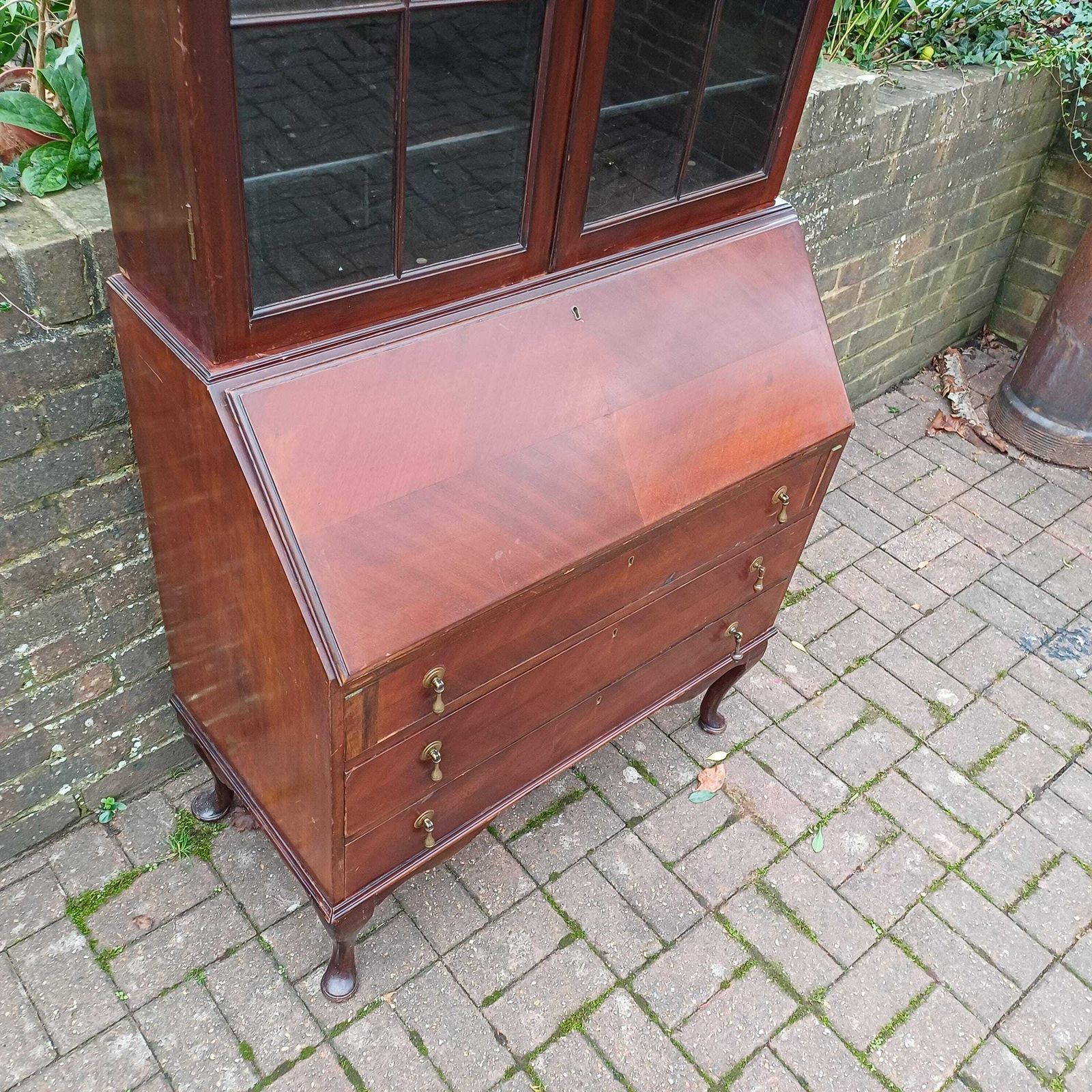 Large Early 20th Century Mahogany Bureau Bookcase Chest Of Drawers Desk Glazed Cupboard photo vinterior