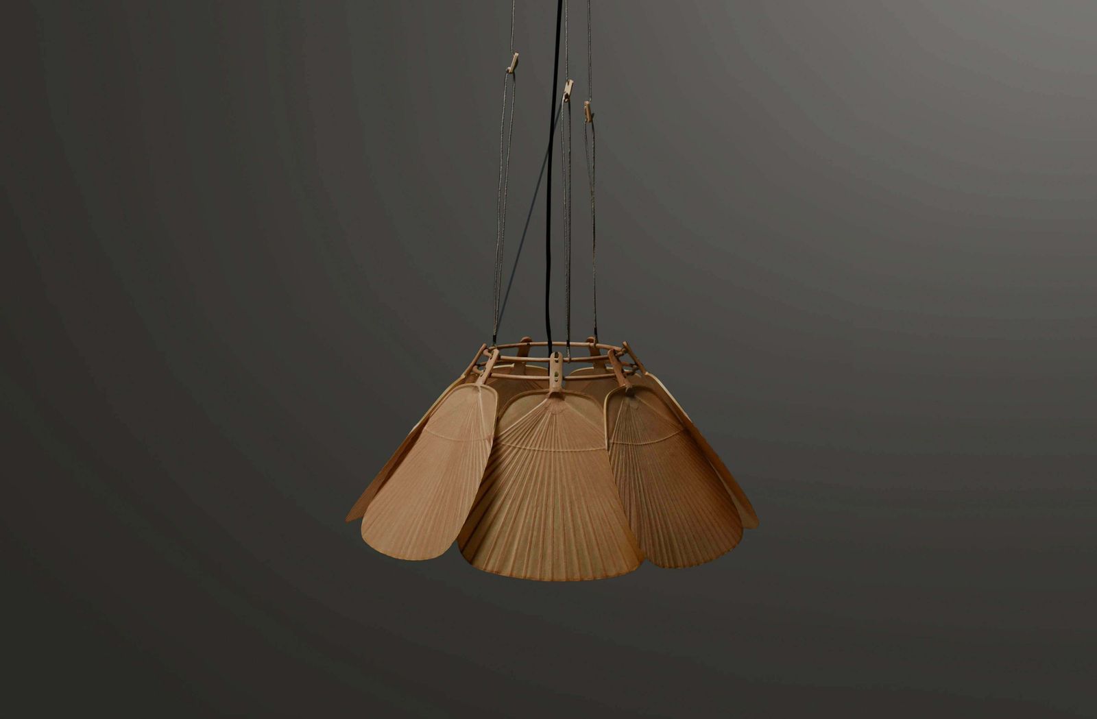 Beautiful Uchiwa ‘Ju Yon’ Chandelier By Ingo Maurer, Germany, 1970s photo for sale