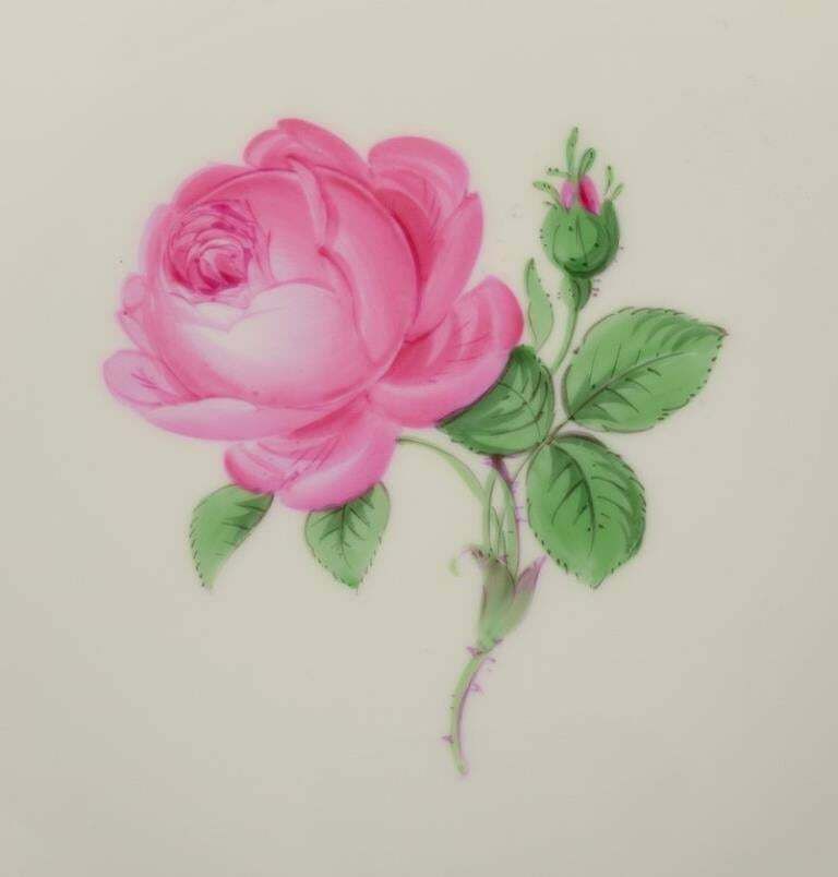 Meissen, Germany. Large Porcelain Bowl With Pink Rose And Gold Rim. photo for sale
