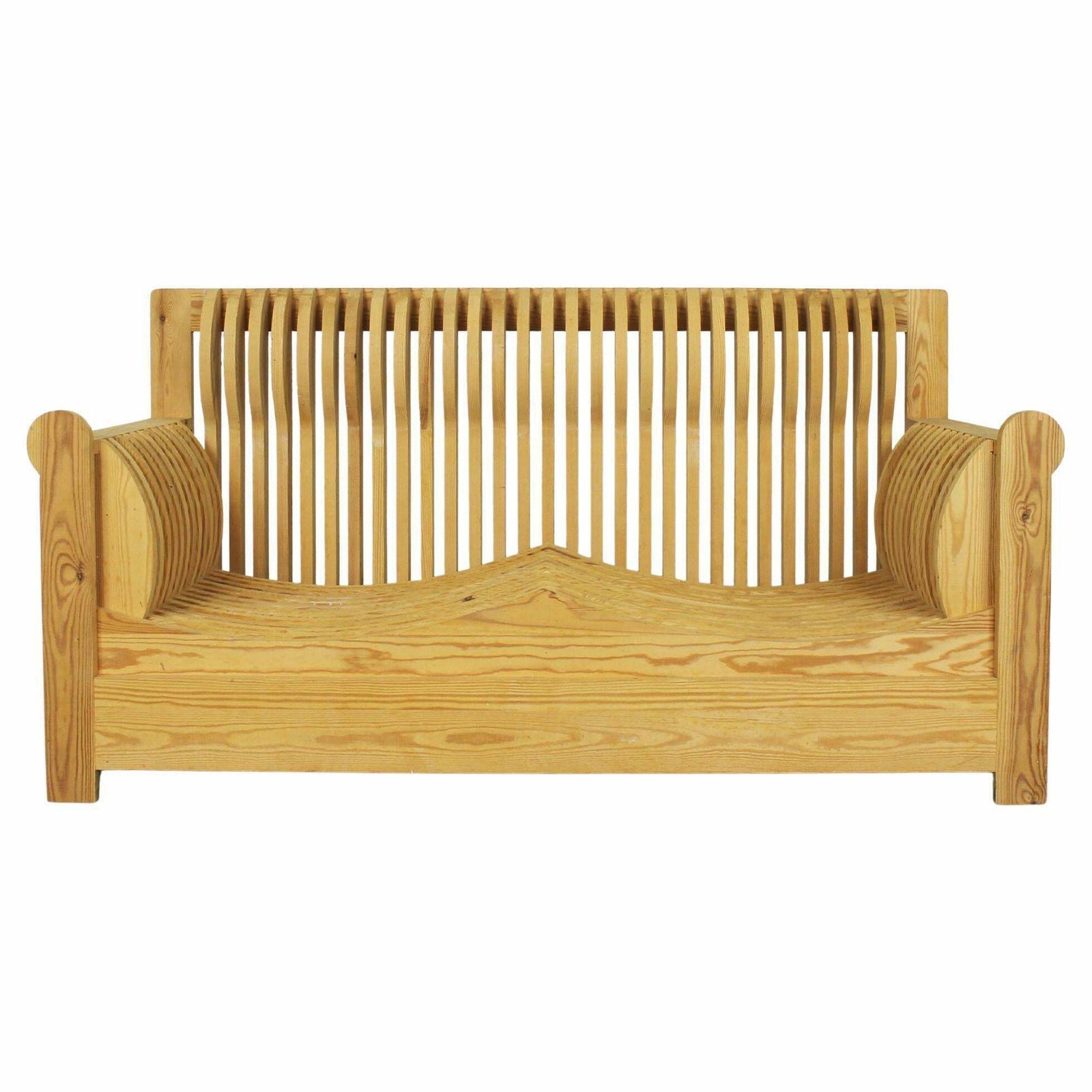 Mario Ceroli Two Seater Sofa In Wood Mobili Della Valle Series By Poltronova 70s