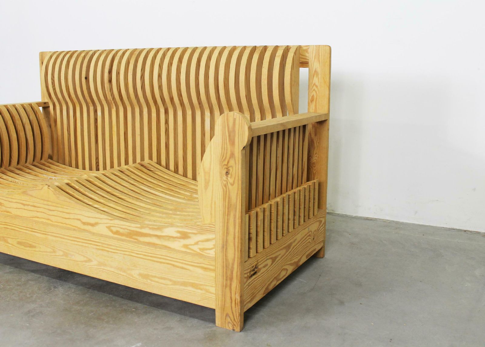 Mario Ceroli Two Seater Sofa In Wood Mobili Della Valle Series By Poltronova 70s photo 8489.0