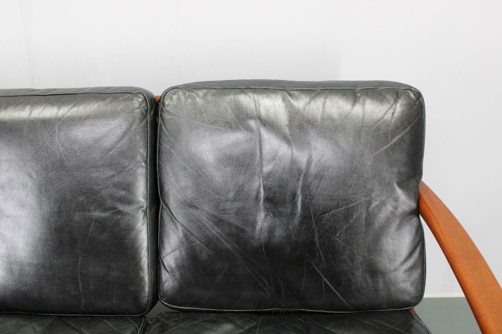 1960s Kai Kristiansen Paper Knife 3 Seater Teak Sofa In Leather , Denmark photo 3733.0