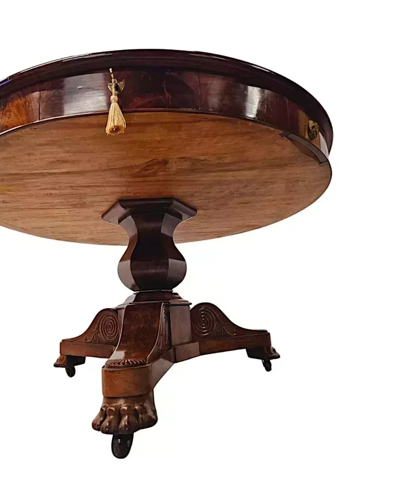A Very Rare Large 19th Century Flame Mahogany Leather Top Drum Centre Table photo vintage