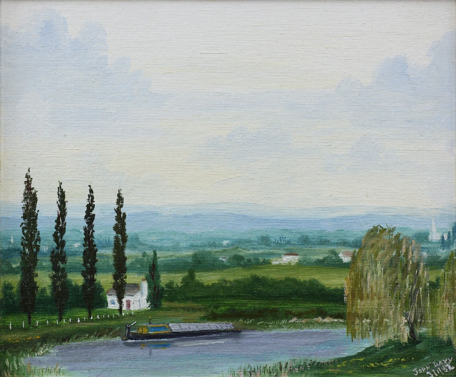 Oil On Board By John Davy. Subject Is Canal Boat On A Waterway. photo furniture