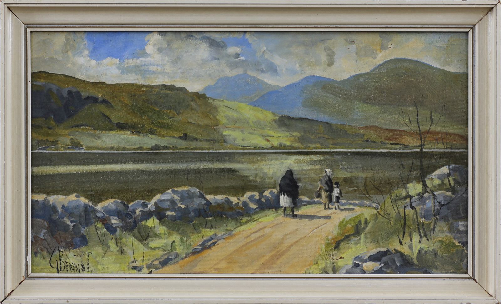 Oil On Board By George Bennett. Subject Is A Country Path With Galtee Mountains. photo Art
