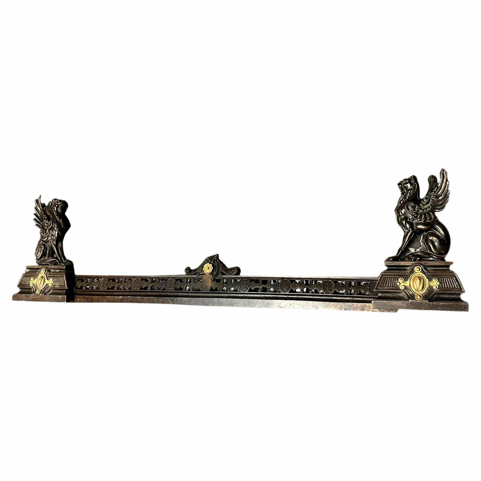 Empire Period Casted Iron And Bronce Fireplace Front, France, 19th Century.