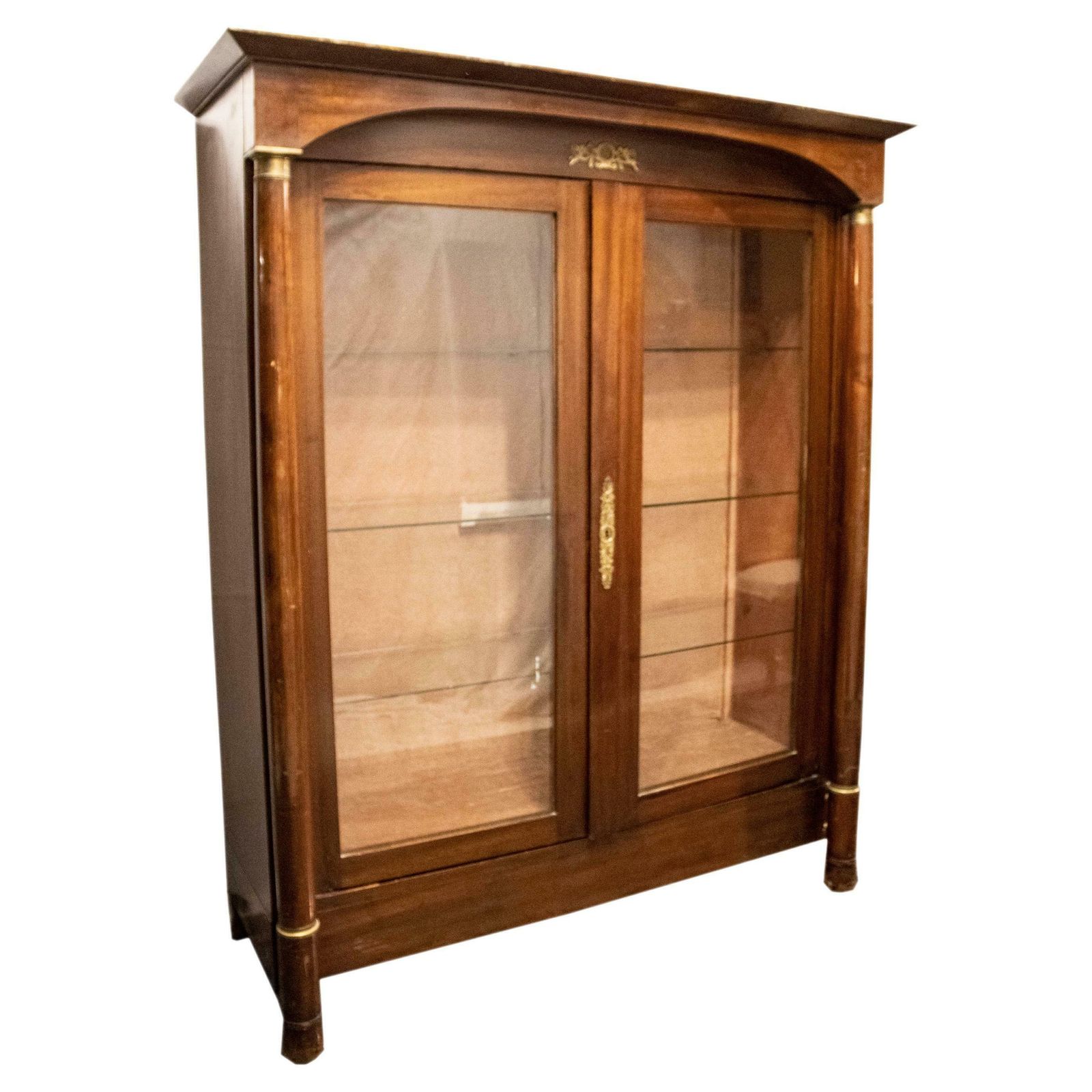 Two Door Oak Display Cabinet With Bronze Details, France, 19th Century.