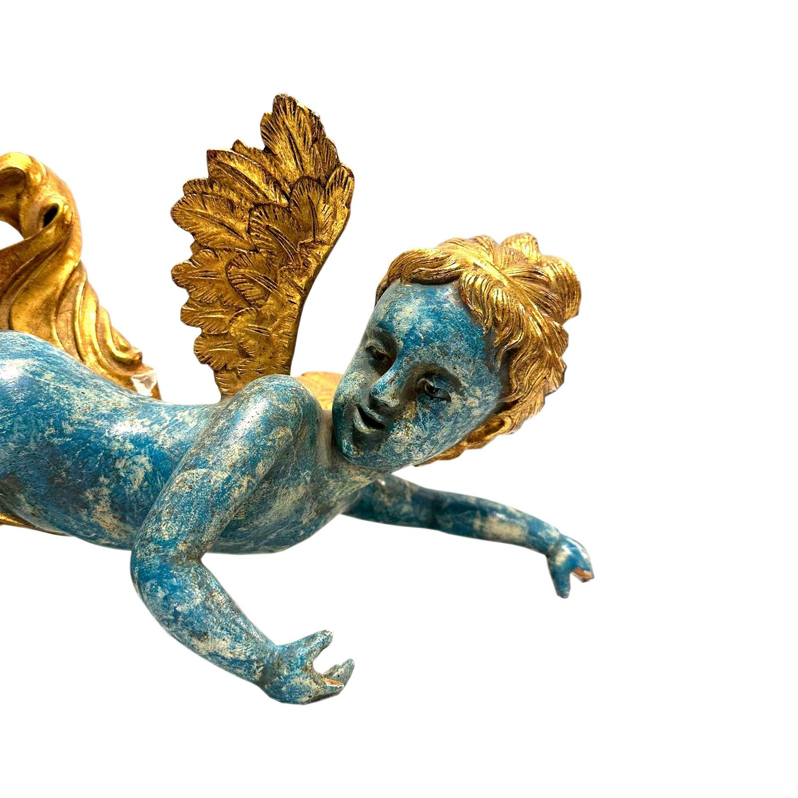 Hand Carved Cherub Sculptures And Polychrome And Gold Leaf. Italy, 19th Century photo Art