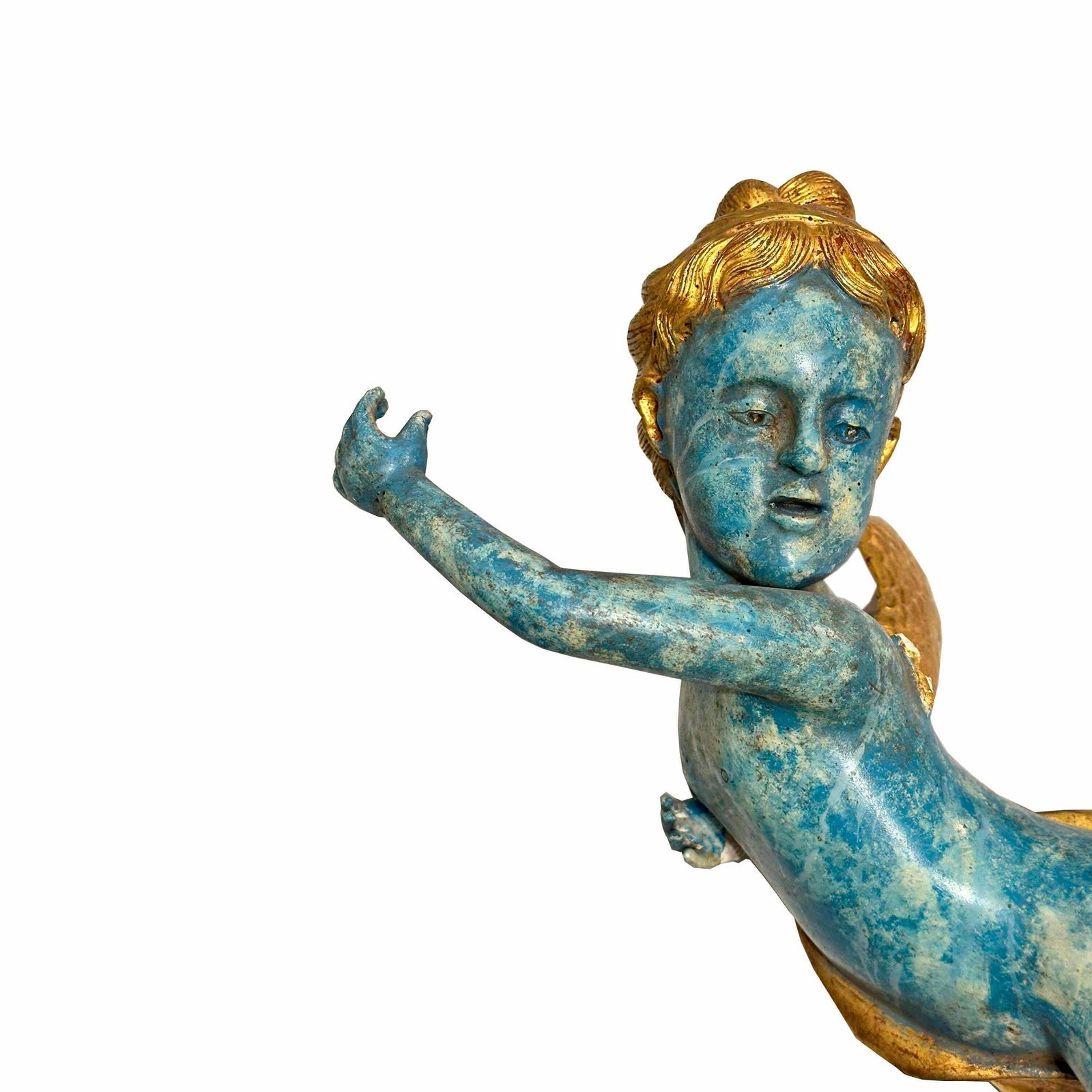 1595.0 Hand Carved Cherub Sculptures And Polychrome And Gold Leaf. Italy, 19th Century photo