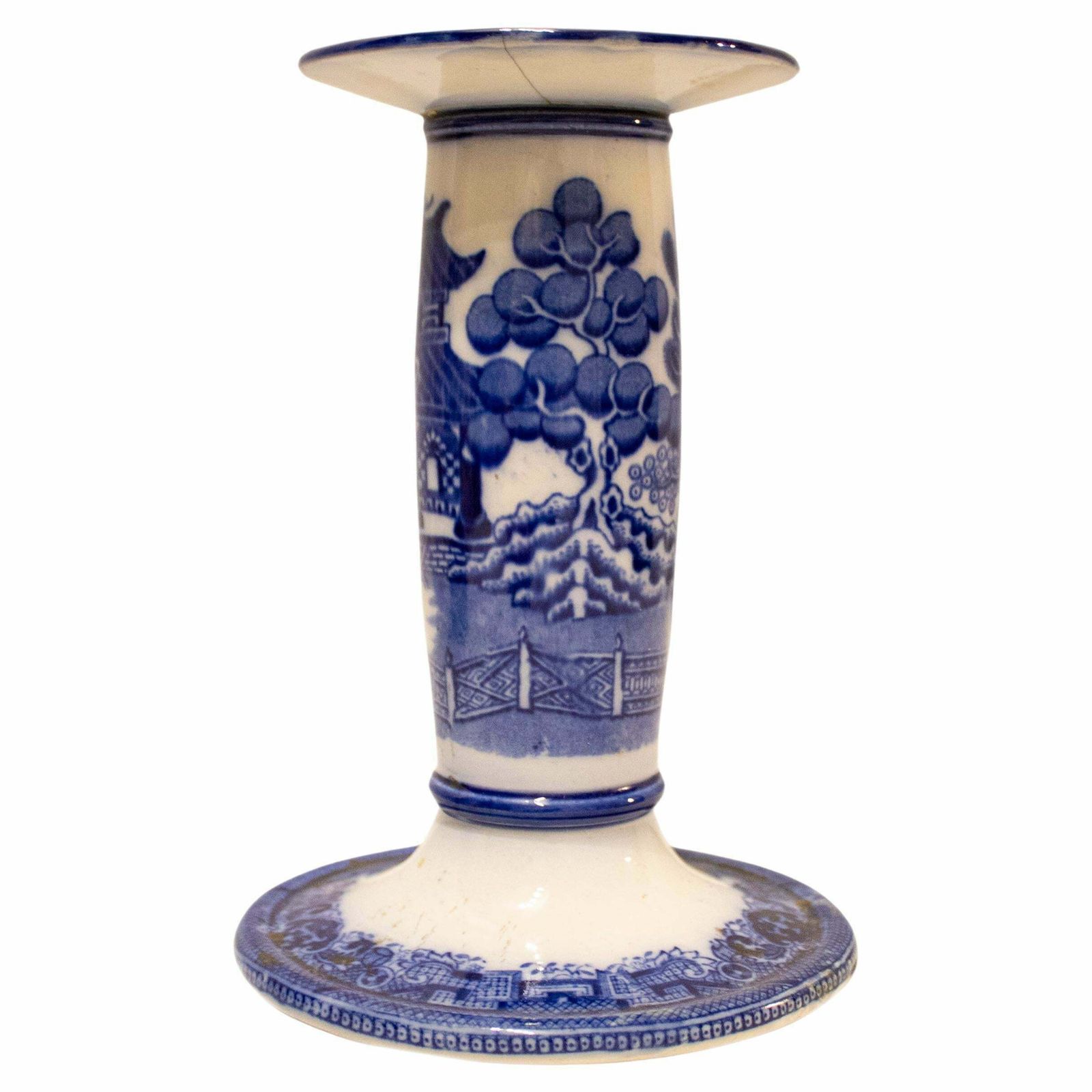 Dounton's Willow Porcelain Cnadlestick. England, Late 19th Century