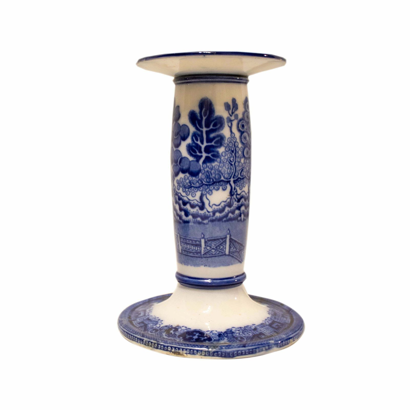 Dounton's Willow Porcelain Cnadlestick. England, Late 19th Century photo furniture