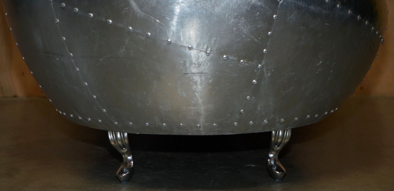 photo vinterior Super Cool Aviator Style Hand Hammered Aluminium & Brown Leather Two Seat Sofa