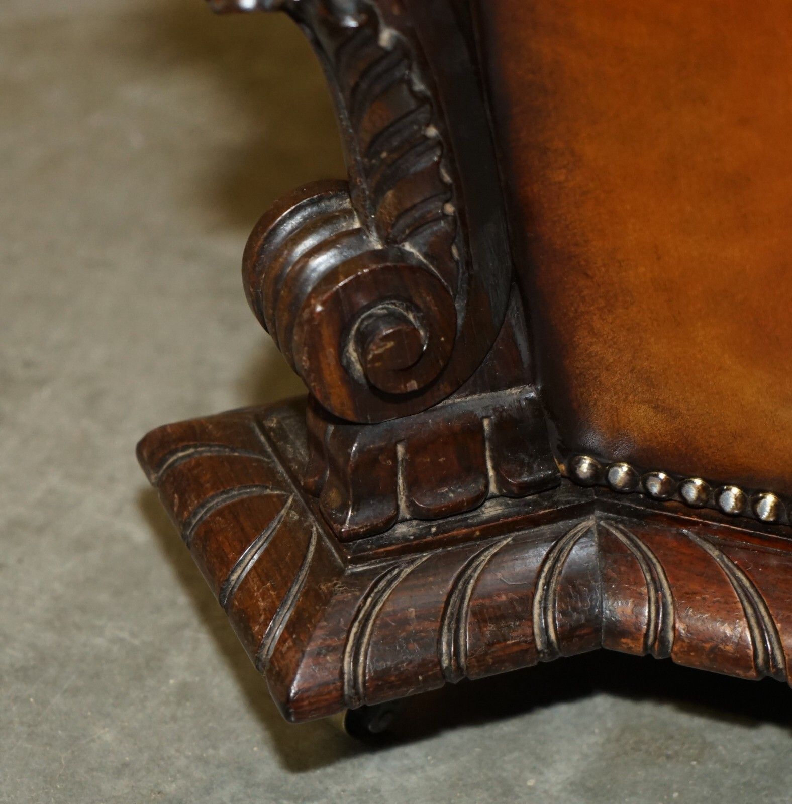 Furniture Important Restored Antique 1830 Leather Rosewood Chesterfield Ottoman Stool photo