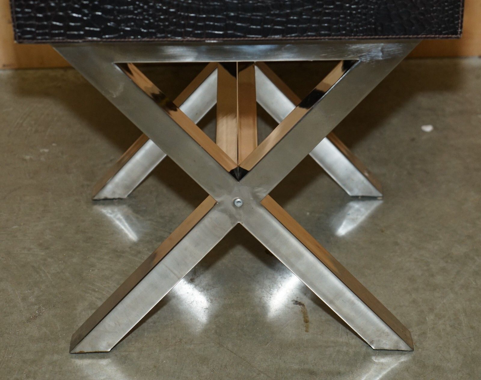 photo for sale Andrew Martin Style Pair Chrome Crocodile Alligator Leather Patina Side Tables