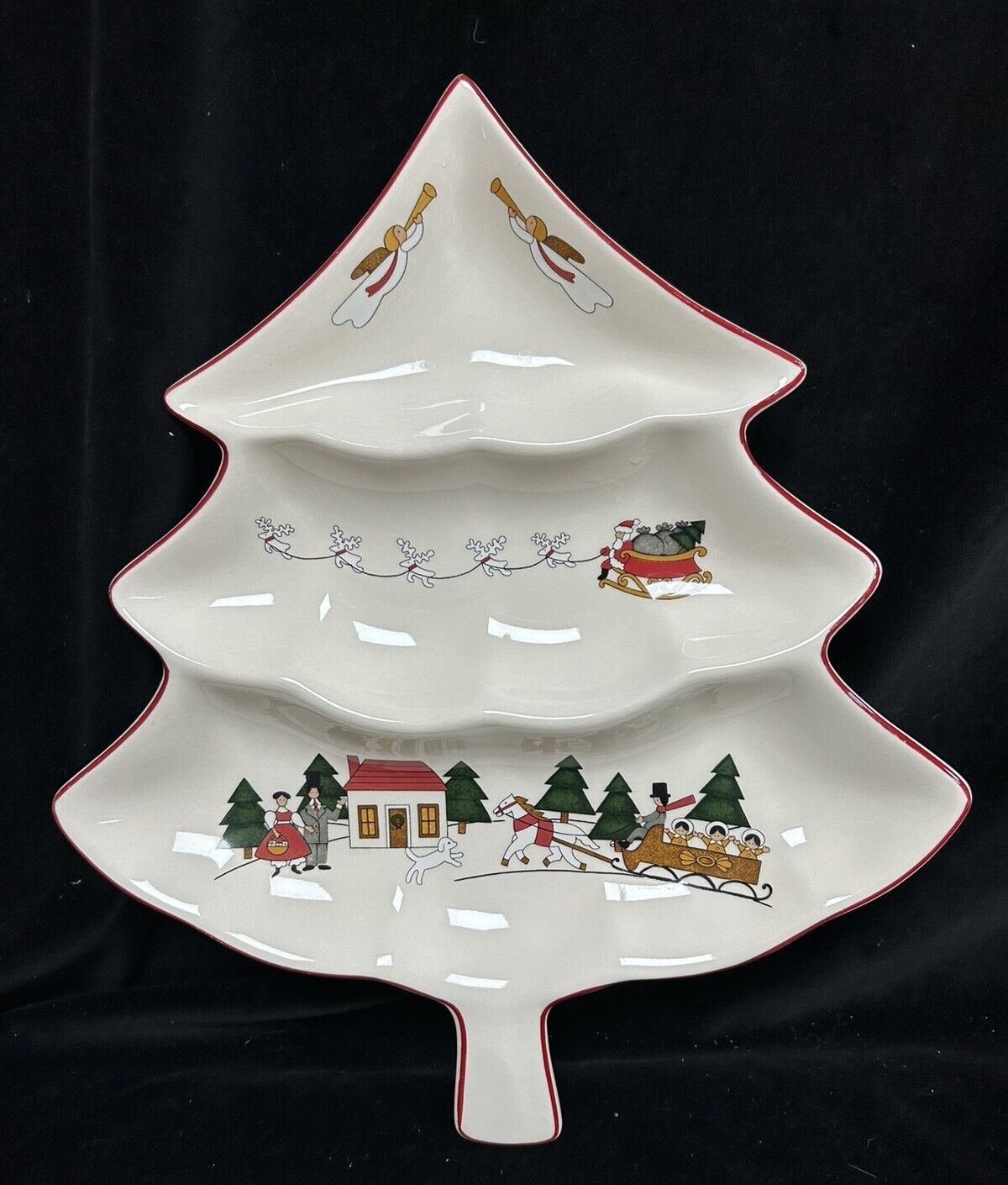 Mason's Christmas Village Christmas Tree Serving Dish Vgc 14ins