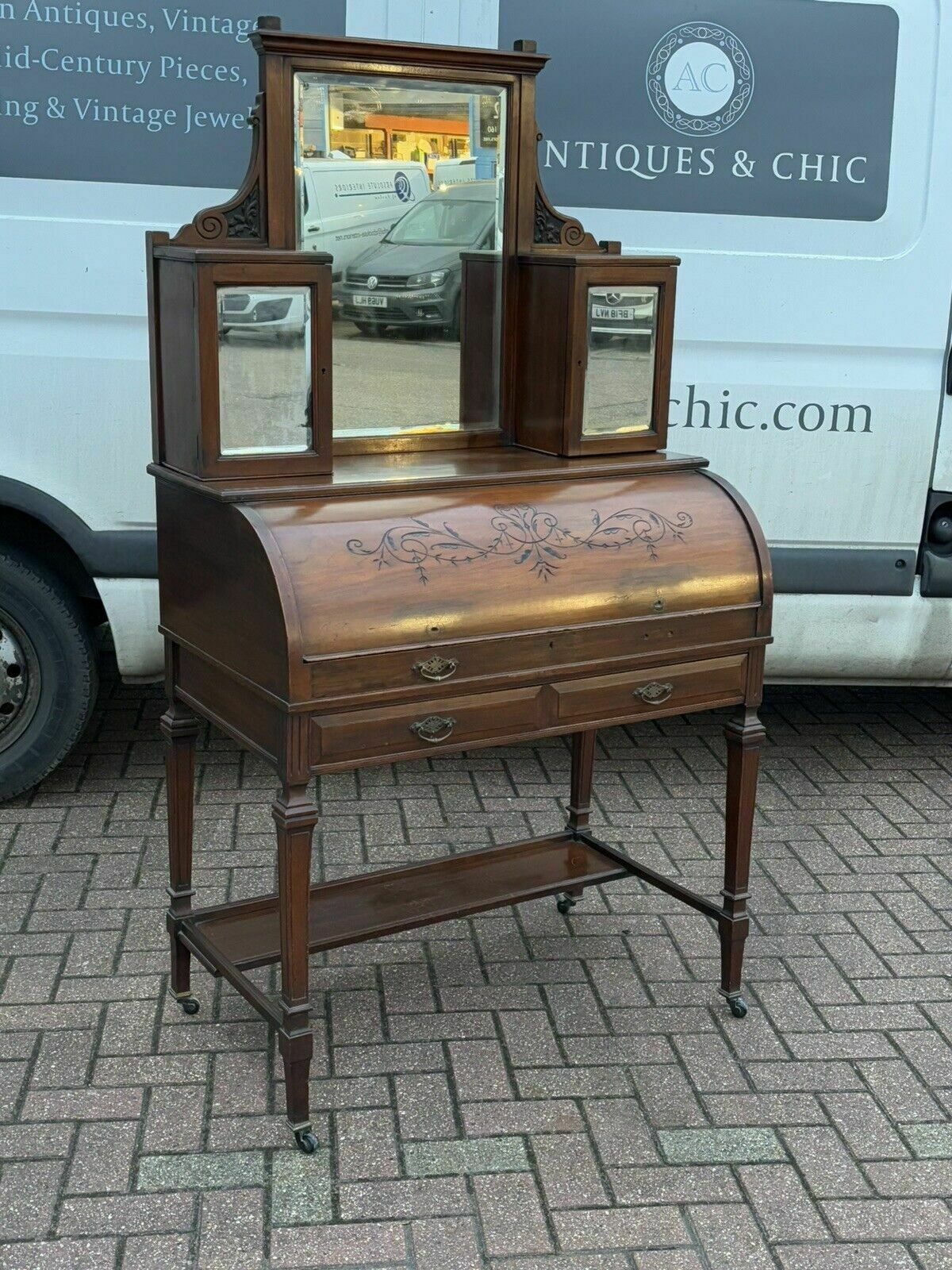 Victorian Satin Walnut Roll Top Desk With Fitted Interior , Loads Of Storage. photo furniture