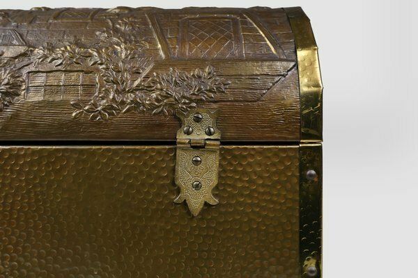 Large Chest Covered With Sculpted Copper Relief, Belgium, 1930s photo vinterior