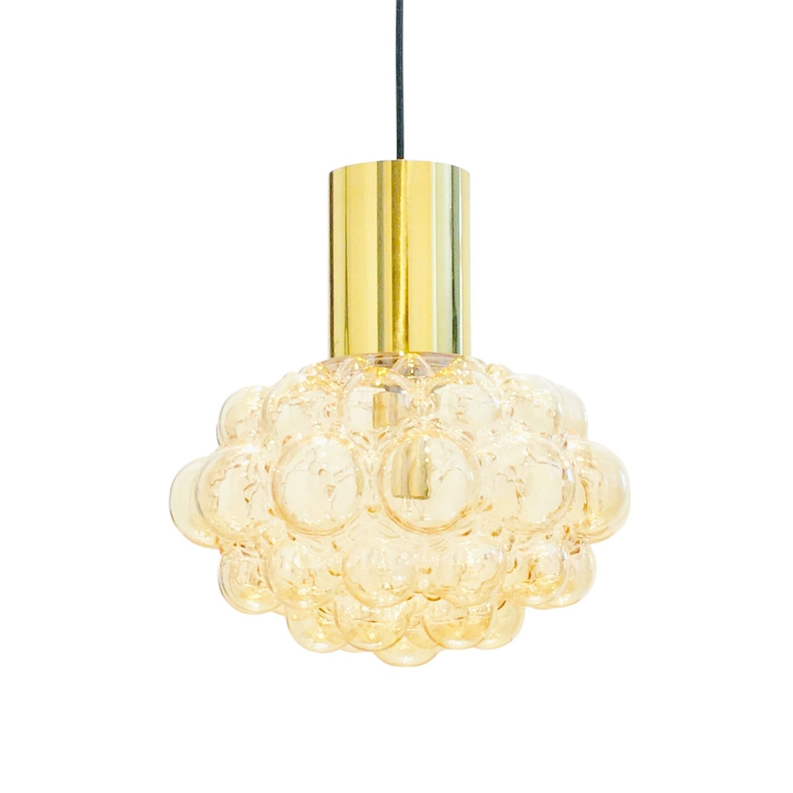 Grote Mid Century Amber Bubbelglas Plafondlamp Van Helena Tynell Voor Limburg, Duitsland, Jaren 1960