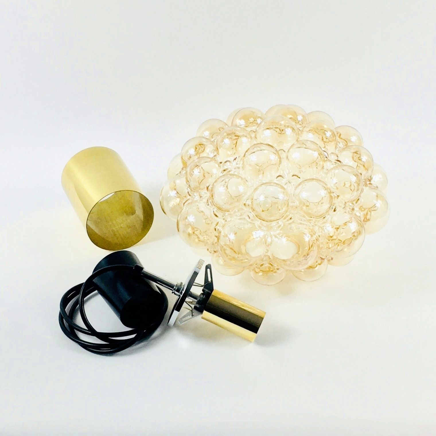 Large Mid Century Amber Bubble Glass Ceiling Light By Helena Tynell For Limburg, Germany, 1960s photo vintage