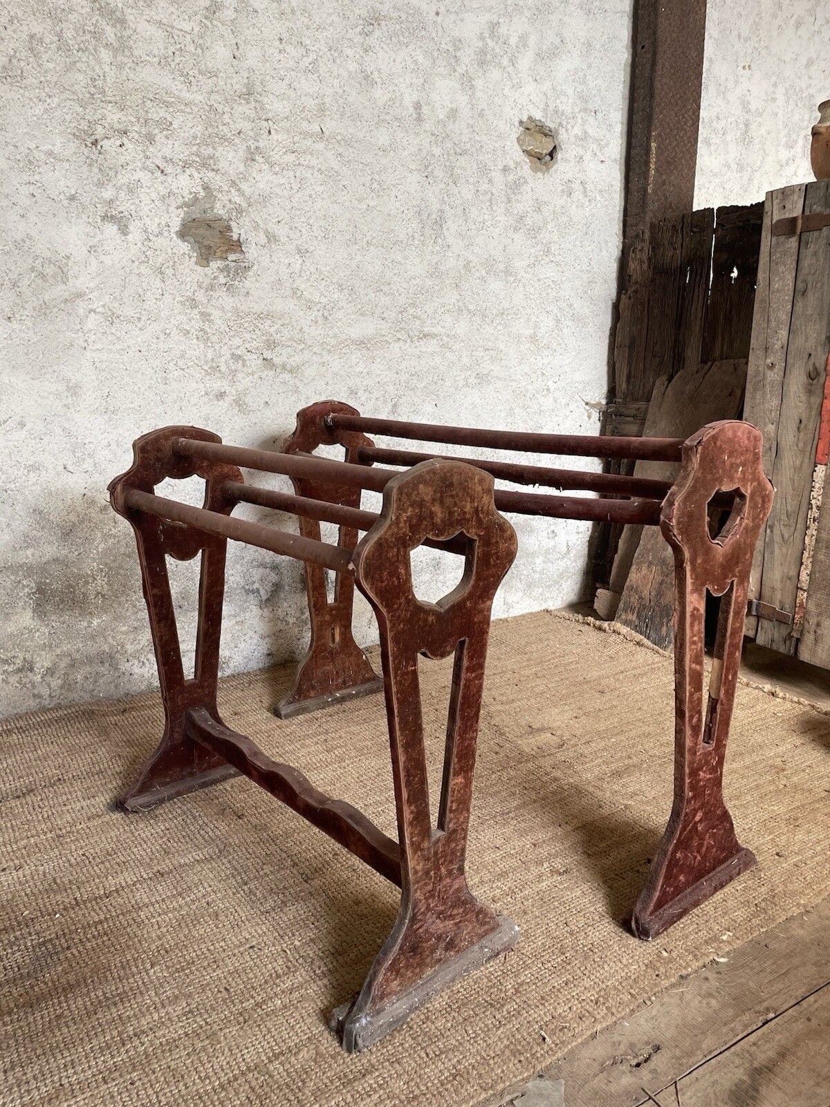 Antique 19th C. French Saddle Rack. Freestanding Large Towel Clothes Rail . photo furniture