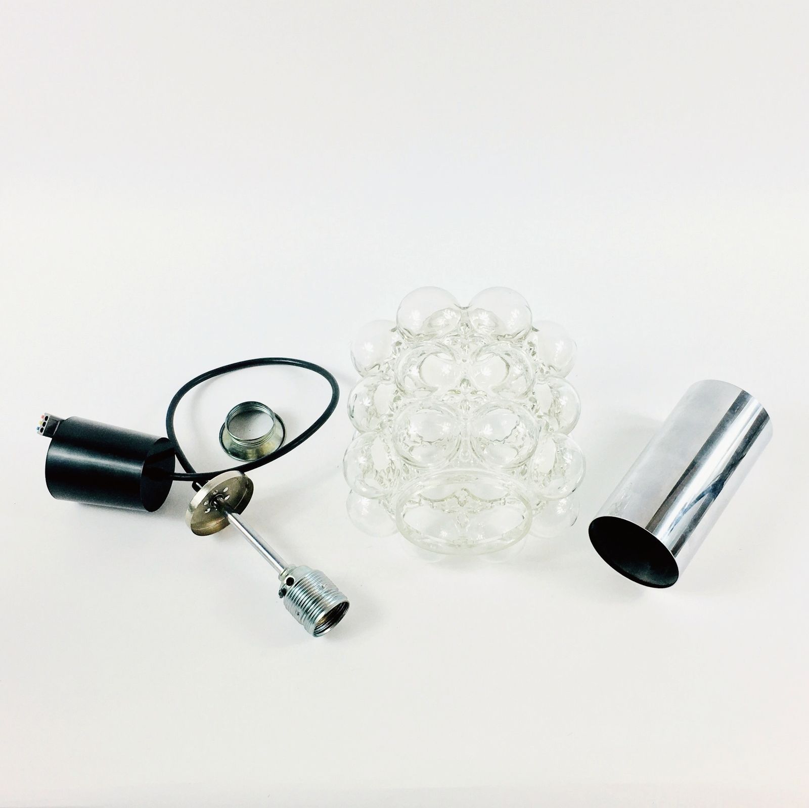 Mid Century Bubble Glass & Chrome Plafondlamp Van Helena Tynell Voor Limburg, Duitsland, Jaren 1960 photo vintage