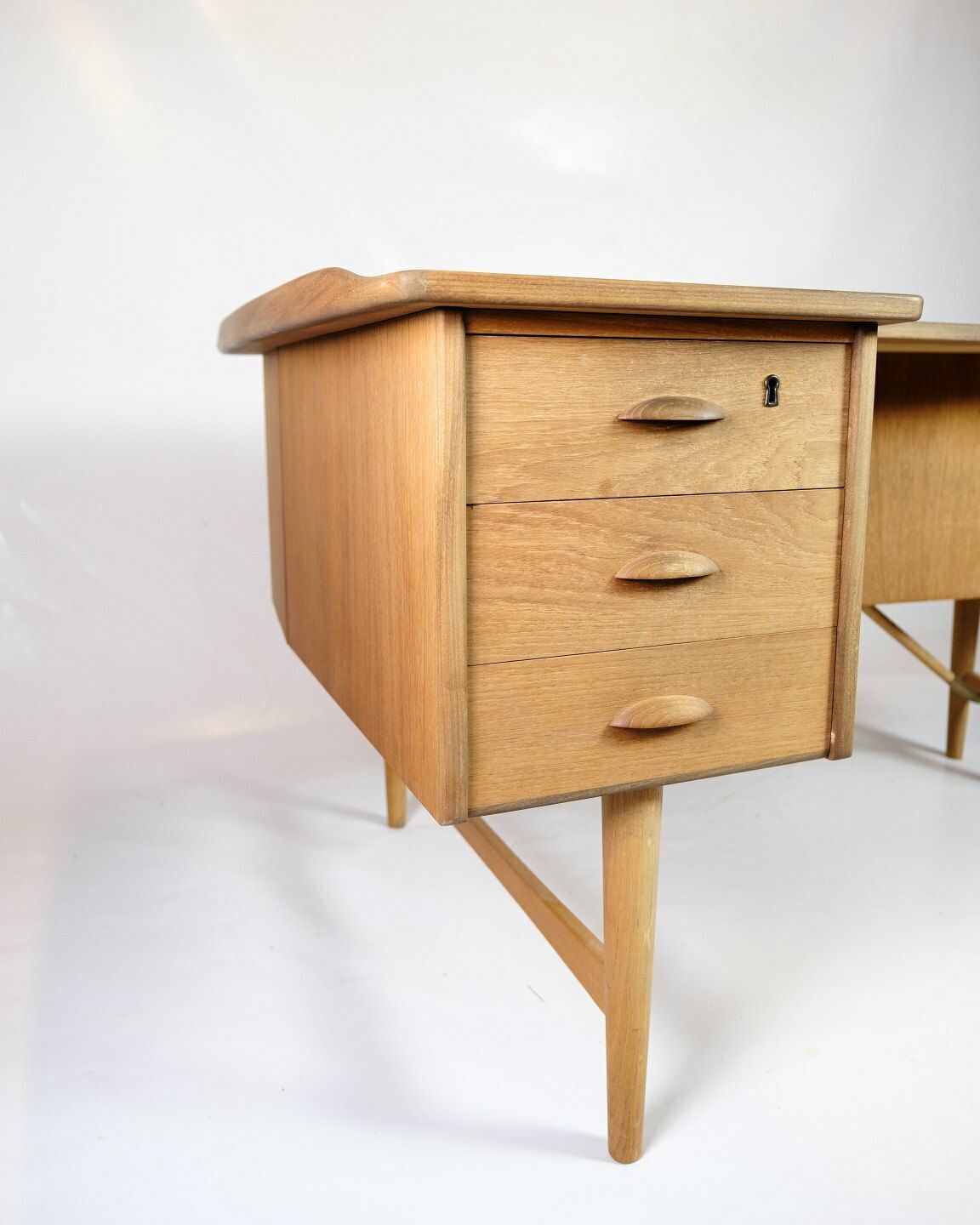 Boomerang Desk In Teak & Brass By Peter Løvig Nielsen For Hedensted Furniture Factory From 1960s photo for sale
