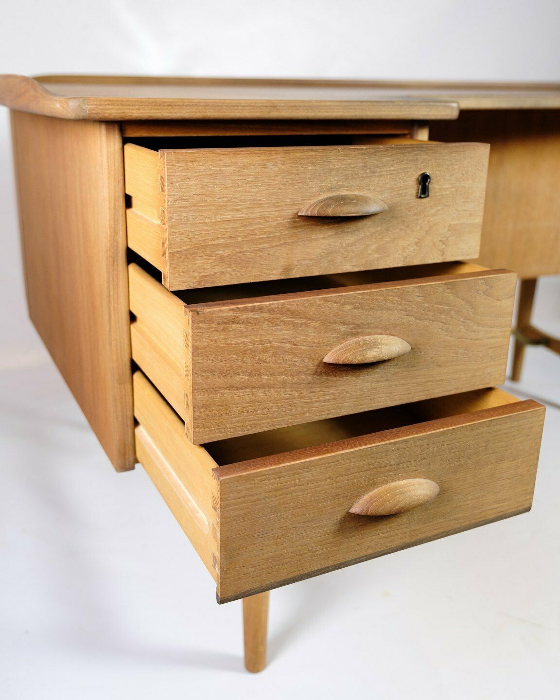 Boomerang Desk In Teak & Brass By Peter Løvig Nielsen For Hedensted Furniture Factory From 1960s photo Furniture