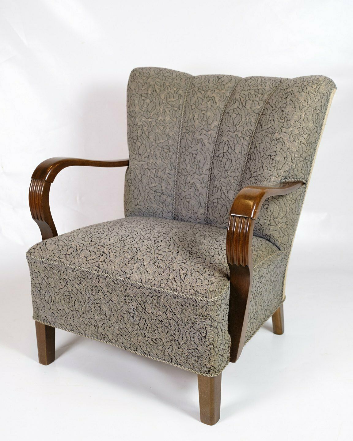 Set Of 2 Armchairs In Polished Dark Wood & Upholstered In Floral Fabric, Danish Design From 1960s photo furniture