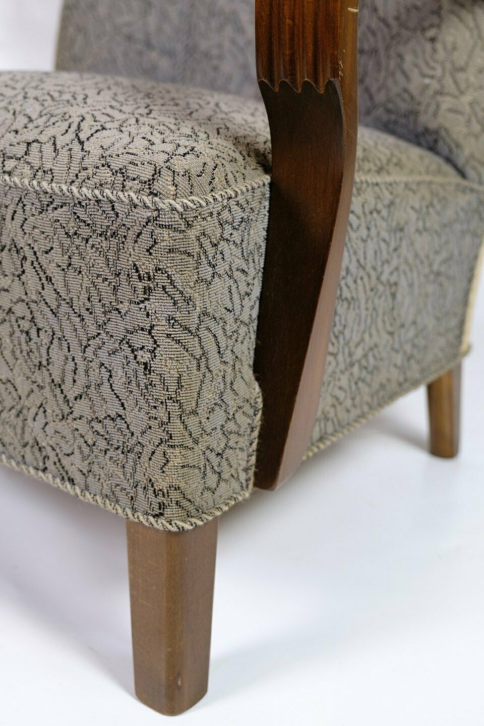 Set Of 2 Armchairs In Polished Dark Wood & Upholstered In Floral Fabric, Danish Design From 1960s photo vinterior