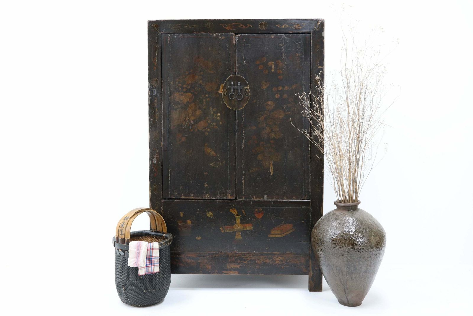 18th Century Chinese Hand Painted Elm Wardrobe photo furniture