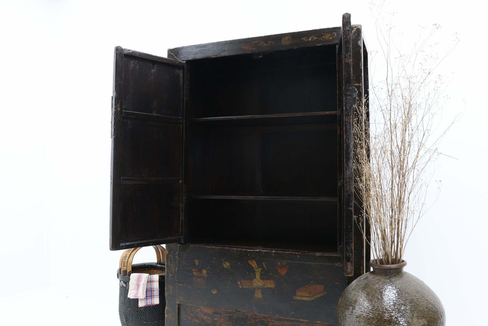 18th Century Chinese Hand Painted Elm Wardrobe photo for sale