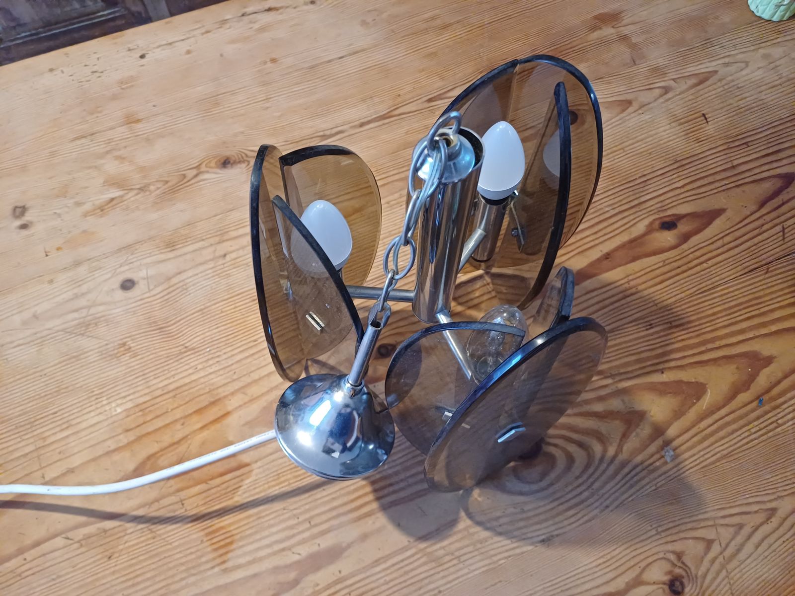 photo buy Vintage Chandelier By Fontana Arte, Chrome And Smoked Glass